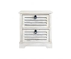 Rebecca Mobili Table de Nuit Blanche, Commode 2 Tiroirs, Bois de Paulownia, Vintage Shabby Chic, pour Chambre Entree Salle de Bain – Dimensions: 45 x 42 x 29 cm (HxLxL) - Art. RE4571