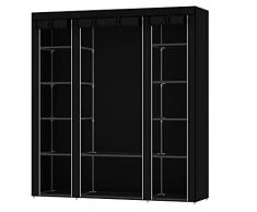 Intirilife Armoire de Rangement Pliable 150x175x45 cm en Noir Corbeau – Penderie Dressing Textile en Tissu Intissé avec Fermeture à Glissière – Garde-Robe Placard Camping