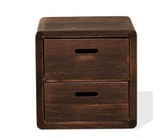 Rebecca Mobili Commode Vintage, Table de Nuit 2 Tiroirs en Bois de Paulownia, Marron, Decor Maison – Dimensions: 44,5 x 44 x 35 cm (HxLxL) - Art. RE4148