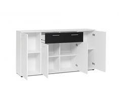 Inter Trade Corporation Jacky 3 Enfilade 4 Portes 2 Tiroirs, Bois, Blanc/Noir, 160 x 35 x 85 cm