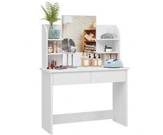 Homfa Coiffeuse Meuble Maquillage Table Commode avec Miroir et 6 Étagère 2 Tiroirs Blanc 107x40x142cm