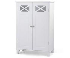 Costway Meuble de Salle de Bain avec 2 Portes et 3 Étagères à Hauteur Réglable, Armoire de Rangement avec Une Surface Laquée Non Toxique pour Salle à Manger, Entrée, Salon, Toilette Blanc 60x30x87 CM