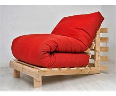 Futon On Line Canapé lit Convertible Luna, Naturel, Hausse Rouge, 200 x 90 cm.
