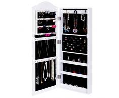 Ezigoo Armoire à Bijoux Murale – Armoire Mural/Accrochable 96 x 35 x 8.7 cm – Miroir Bijoux Blanc avec Miroir de Porte & Rangement Intérieur