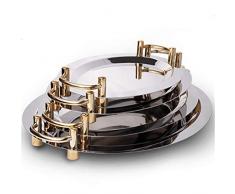 RMEX 1 pcs Doré Double Oreille Ovale en Acier Inoxydable Plaque Plateau Buffet Bonbons Fruits Miroir Plaque Hôtel Restaurant Grill De Mariage Mignon Plat, 46.3x32.5x2.2 cm