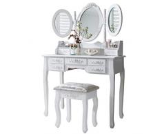 Laura James Monaco Coiffeuse, tabouret et miroir 7 tiroirs 3 miroirs