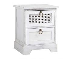 IDIMEX Table de Chevet Irma Petite Commode de Nuit avec 2 tiroirs, en Bois de Paulownia Blanc Style Shabby Chic Vintage bohême avec déco en rotin