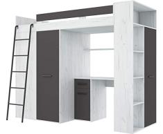 Lit Mezzanine avec Bureau, Armoire et bibliothèque - VERANA Gauche -