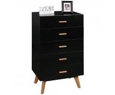 WOHNLING commode SCANIO 60x110x40 cm de noir MDF | Commode avec 5 tiroirs | Enfilade Meubles pour les antichambres bois design scandinave commode | Armoire multi-usages - Meubles pour hall