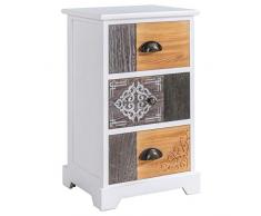 IDIMEX Chiffonnier Tara Table de Chevet Commode avec 3 tiroirs en Bois de Paulownia Style Vintage Exotique Oriental avec gravures, en Blanc et Brun Gris