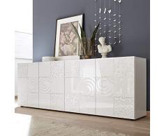 NOUVOMEUBLE Salle à Manger Enfilade 4 Portes et Table 180 Blanc laqué Design ELMA