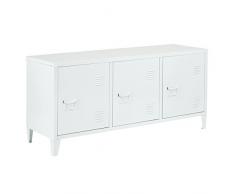 FURNITURE-R France Meuble Télé casier rangment métallique Enfilade Commande, Armoire de Bureau, 2 Couches 3 Portes, Dimensions 120 * 40 * 58 cm, Blanc Mate