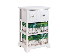 IDIMEX Commode Petunia Meuble de Rangement chiffonnier avec 2 tiroirs et 2 paniers en Osier, étagère en Bois de Paulownia Blanc Style Exotique Jungle Tropical