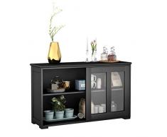 Costway Buffet de Cuisine, Meuble Rangement avec 2 Etagères, Porte Coulissante, Design Simple et Contemporain, Idéal pour Cuisine Chambre Salon, Noir