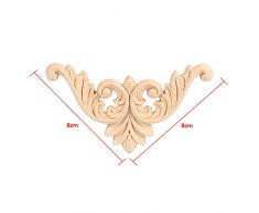 4PCS Applique en bois sculpté de style européen Bois Sculpté Vintage Non Peints pour la Décoration de l'Armoire Meubles Fenêtre Miroir Ornement à la Main de Porte à la Maison (8 * 8)