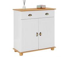 IDIMEX Buffet Colmar Commode bahut vaisselier Meuble Bas Rangement avec 1 tiroir et 2 Portes battantes, en pin Massif lasuré Blanc et Brun