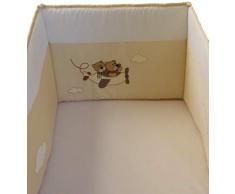 Doulogis DemiTour de Lit de bébé Modulable en Coton Organique et Percale de Coton Bio.Certifié OEKOTEX. Protection lit enfant en 40x180cm. Pour lit 60x120 cm.Douceur et confort.Motif brodé Tendresse