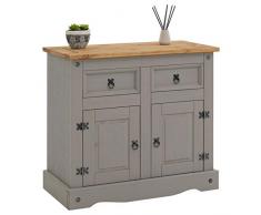 IDIMEX Buffet Ramon Commode bahut vaisselier en pin Massif Gris et Brun avec 2 tiroirs et 2 Portes, Meuble de Rangement Style Mexicain en Bois dim 92 x 84 x 44 cm