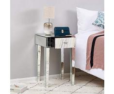 Anaelle Pandamoto Table de Chevet Miroir Meuble de Rangement en Verre avec 1 Tiroir sur Salon, Chambre, Bureau Salle de Bains etc, Taille: 40 * 40 * 65cm, Poids: 18kg