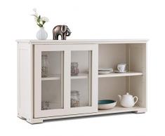 Costway Buffet de Cuisine, Commode Meuble de Rangement avec 2 Etagères, Porte Coulissante, Design Simple et Contemporain, Idéal pour Cuisine Chambre Salon, Blanc