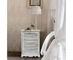 Rebecca Mobili Commode Chambre, Meuble Salle de Bain avec Etagere et 1 Porte, Bois de Paulownia, Blanc, Style Shabby â Dimensions: 59 x 41,5 x 32 cm (HxLxL) - Art. RE4343
