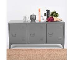 Yata Home Enfilade Armoire Commode Cabinet Rangement Métal Acier Portes Poignée étagères 3 Portes (Gris)
