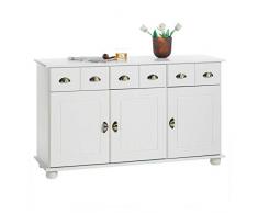 IDIMEX Buffet Colmar Commode bahut vaisselier Meuble Bas Rangement avec 3 tiroirs et 3 Portes battantes, en pin Massif lasuré Blanc