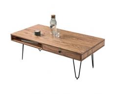 Wohnling Table basse en bois massif dAcacia 120 cm de largeur Table de salon design pieds en métal style maison de campagne Table dappoint naturel Produit de salon meubles unique moderne Massivholzmöbel rectangulaire en bois véritable