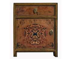 OPIUM OUTLET Table de Chevet Chinois Petite Commode de Nuit Asiatique Orientale Ancienne de la Chine Bois pin Marron