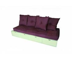 ABC MEUBLES - Banquette cube 200 cm + futon + coussins - BANQ200 - Vert Pastel, Prune