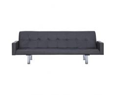 mewmewcat Canapé-lit avec Accoudoir en Similicuir, Design Moderne, Ajusté en 3 Positions 184 x 77,5 x (60,5/64 / 66,5) cm (Gris)