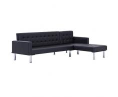 VidaXL Canapé convertible en forme de L pour lit dappoint, canapé dangle en cuir synthétique Noir