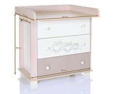 Commode Bebe avec Table à Langer Amoviable | 3 Tiroirs Grande |Hiboux Creme Blanc
