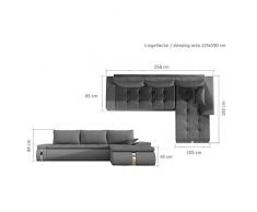 JUSThome FADO MINI Canapé d'angle Sofa canapé lit Cuir écologique Tissu structuré (lxLxH): 182x258x84 cm Blanc Gris I Angle gauche