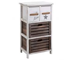 IDIMEX Table de Chevet Fleur Petite Commode de Nuit avec 2 Petits et 2 Grands tiroirs, en Bois de Paulownia Blanc Style Shabby Chic Vintage Rustique Campagne