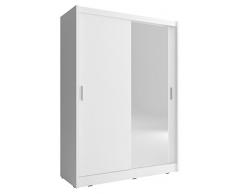 mb-moebel Armoire, Penderie avec 2 Portes coulissantes (L x H x P): 150x200x62 Borneo A1 (Blanc, 150 cm)