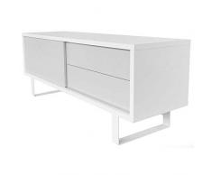 NILO, Meuble TV ou buffet bas : pieds métal, porte coulissante, tiroirs. Rien ne manque - designer : TEMAHOME - 150 x 45 x 58 cm - blanc