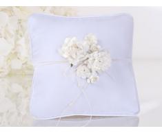 Coussin bouquet de roses blanc 16 x 16 cm, avec petites perles cordon rose impression hochzeitskissen bague de mariage ring bearer pillow coussin pKWM4