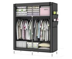 Intirilife Armoire de Rangement Pliable 108x170x45 cm en Gris Cendre – Penderie Dressing Textile en Tissu Intissé avec Fermeture à Glissière – Garde-Robe Placard Camping