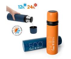 PracticFood Thermo Laken pour Liquides en Acier Inoxydable 18/8 avec Double Paroi sous Vide. Buffet Serviette Cadeau. Capacité 0.50L. Couleur Orange