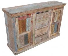 Guru-Shop Commode Antique en Bois de Teck Avec des Temples Dimpression de Bloc, 97x150x43 cm, Commodes