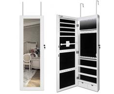 Ezigoo Armoire à Bijoux - Montage sur porte/Armoire à Bijoux Murale avec Lumière LED 110 x 31.5 x 8.5 cm