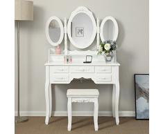 Songmics - Coiffeuse - Tabouret et miroir - 7 tiroirs et 3 miroirs - 90x40x145cm