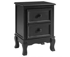 IDIMEX Table de Chevet Elegante Petite Commode de Nuit avec 2 tiroirs au Style Shabby Chic Baroque Rococo Moderne, en Bois de Paulownia lasuré Noir