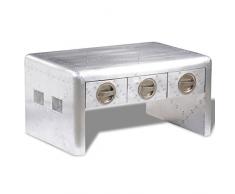vidaXL Table basse Table de chevet nuit Aviateur en aluminium 3 tiroirs Vintage