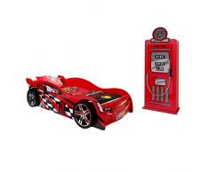 Paris Prix - Pack - Lit Enfant Voiture "Night Speeder" & Armoire 1 Porte "Pompe à Essence" Rouge