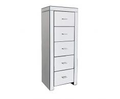 Bentley Home - Commode haute/meuble de rangement 5 tiroirs - verre effet miroir