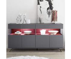 NOUVOMEUBLE Enfilade Lumineuse 4 Portes Design Gris et Rouge Castelli 5