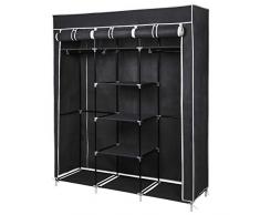 Meerveil Armoire en Tissu Penderie Repliables de Vêtement en Toile Rangement de Vêtements Double Tringles à Vêtements 150 * 45 * 175cm (Noir)