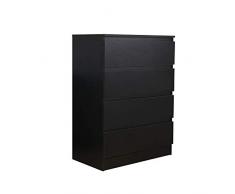 Mondeer - Commode avec 4 Tiroirs - Moderne, Bois, 70 x 40 x 96cm (Noir)